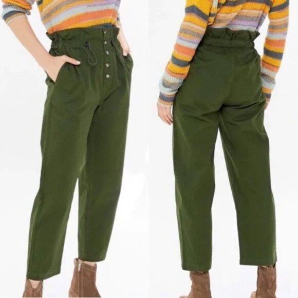 Urban Outfitters Terra Paperbag Ultra High Waisted Pants Y2K Grunge in Green L - Picture 1 of 12